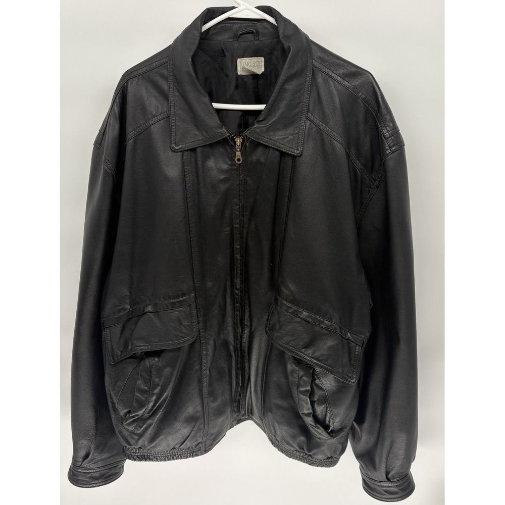 Vintage 80s  King Size Collard Leather Aviator Jacket Genuine Flight Men 2XL